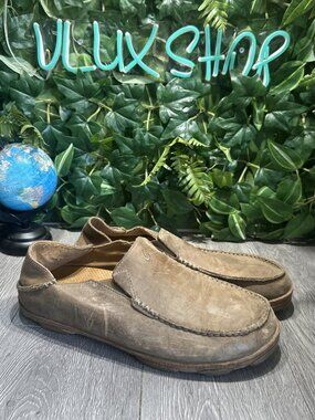 Olukai Moloa Men's Leather Slip On Shoes Water Beach Brown Size 11